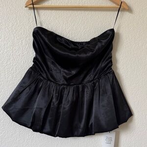 More to Come Revolve Meduim Black Satin Strapless Top